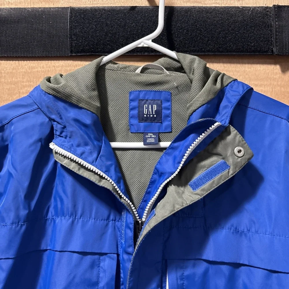 Gap‎ Boys Blue Hooded Zip Rain Jacket XXL 14-16